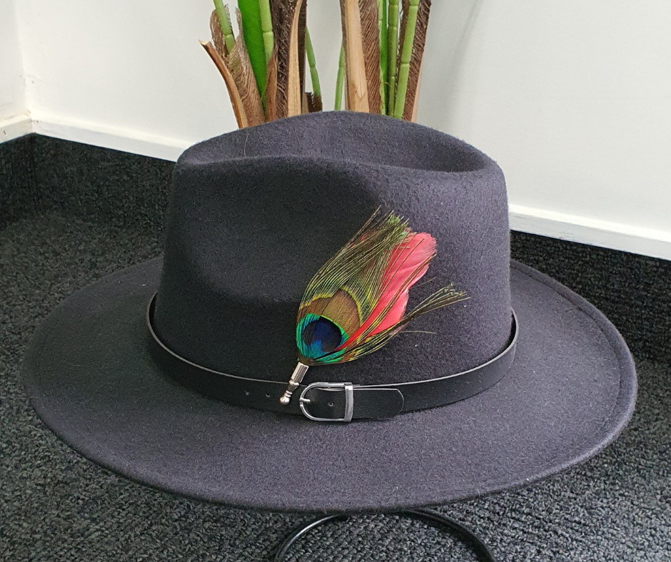 Peacock Hat Pin- Red Foxwood